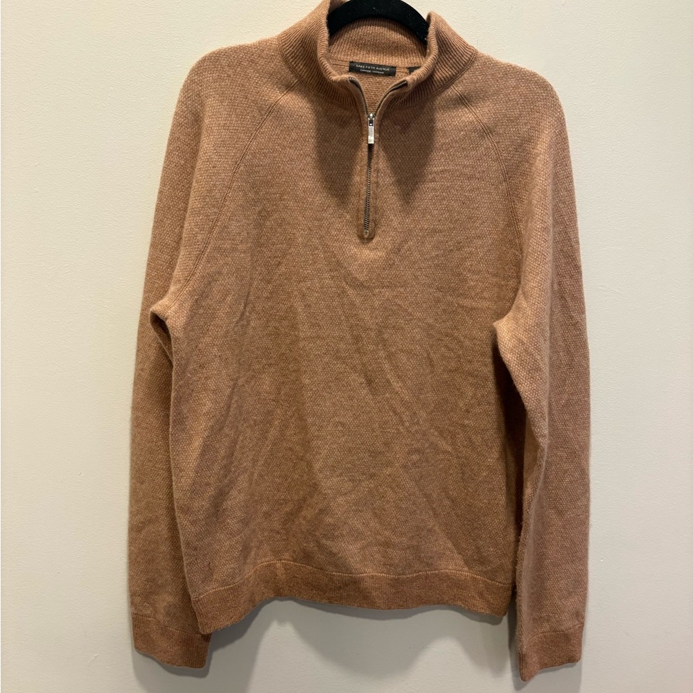 Saks 5th avenue 100% cashmere men’s quarter button up tan sweater